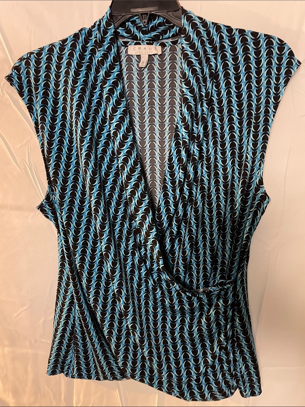 Chaus geometric faux wrap career blouse